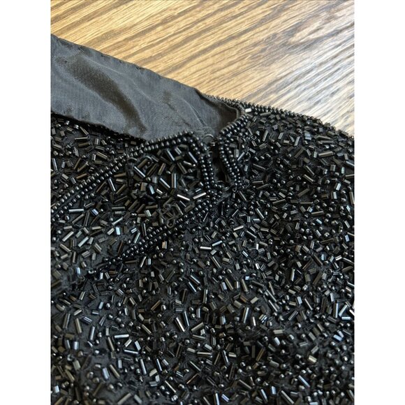 VTG Hugo Buscati Womens Black 100% Silk Beaded Halter Top Size 12 Holiday Y2K - Picture 3 of 10